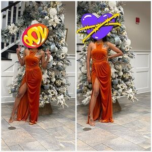 House of CB Perlita burnt orange velvet maxi dress